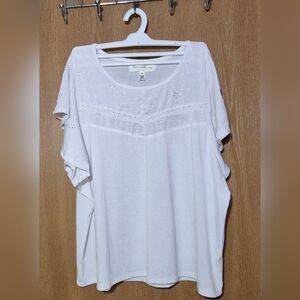 French Laundry White Short Eyelet Sleeved Swing Tee 2X